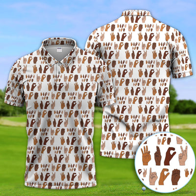 ICE Hand Sign Language Pattern Golf Shirt, Activism Golf Polos For Golfer, Golf Gift For Men