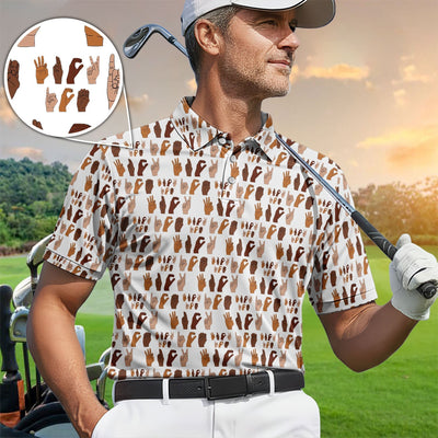 ICE Hand Sign Language Pattern Golf Shirt, Activism Golf Polos For Golfer, Golf Gift For Men