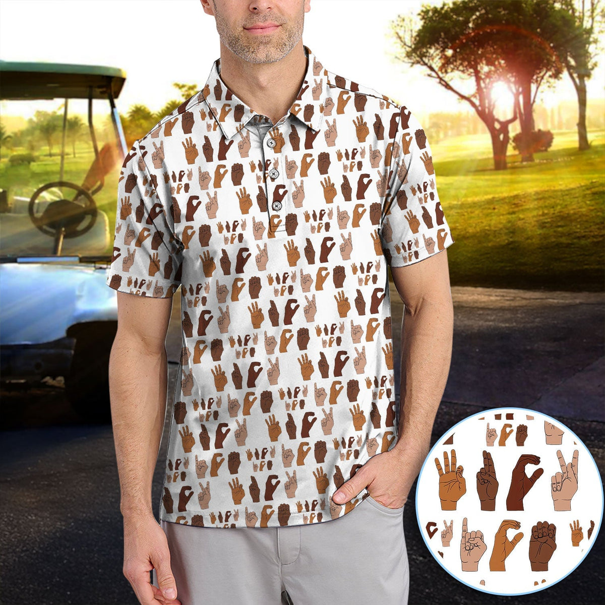 ICE Hand Sign Language Pattern Golf Shirt, Activism Golf Polos For Golfer, Golf Gift For Men