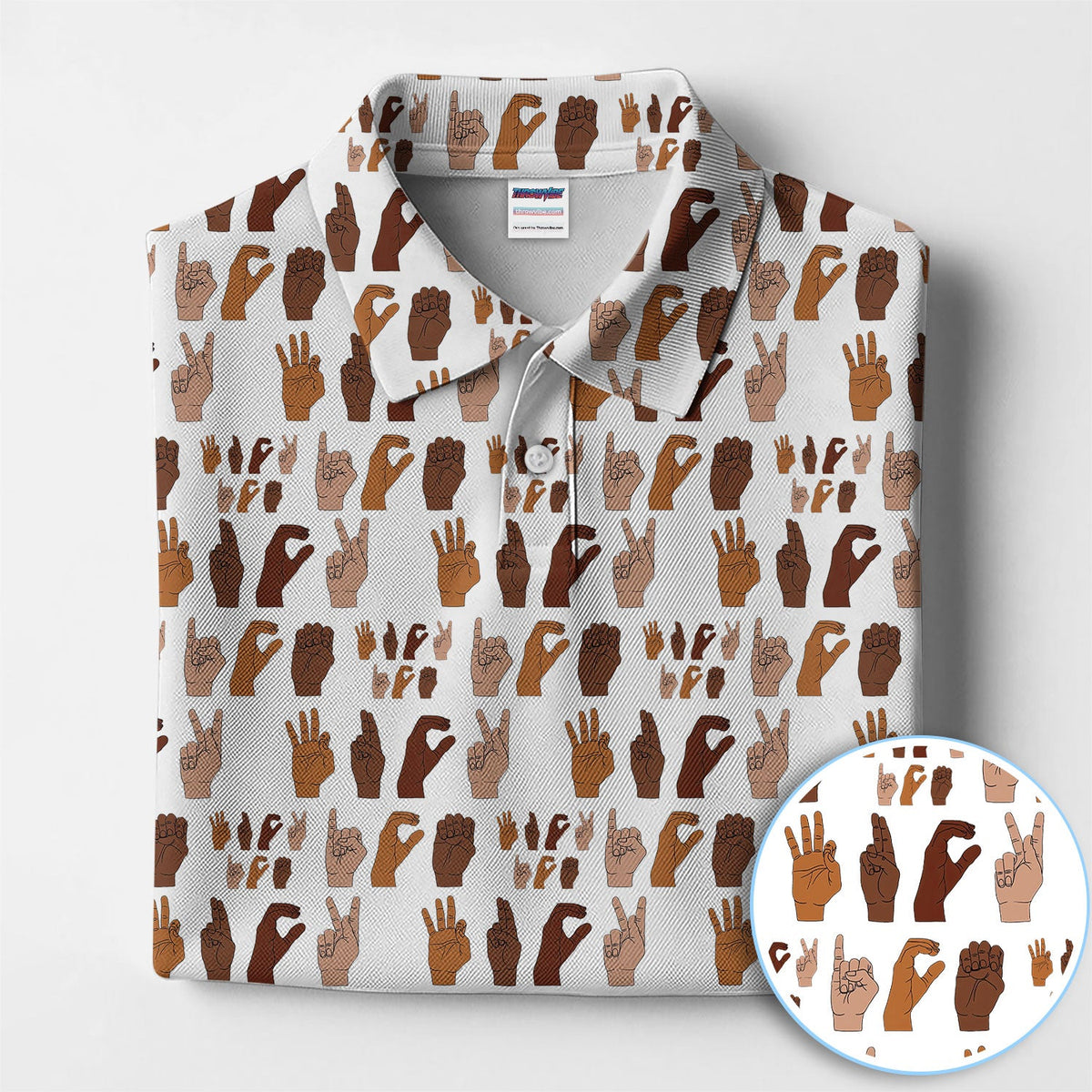 ICE Hand Sign Language Pattern Golf Shirt, Activism Golf Polos For Golfer, Golf Gift For Men