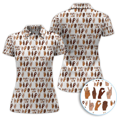 ICE Hand Sign Language Pattern Golf Shirt, Activism Golf Polos For Golfer, Golf Gift For Men