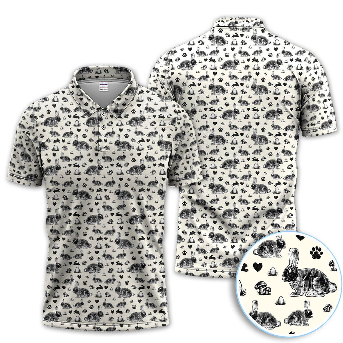 Funny Easter Bunny Pattern Golf Shirt For Men, Easter Day Golf Polos For Golfer, Easter Golf Gif