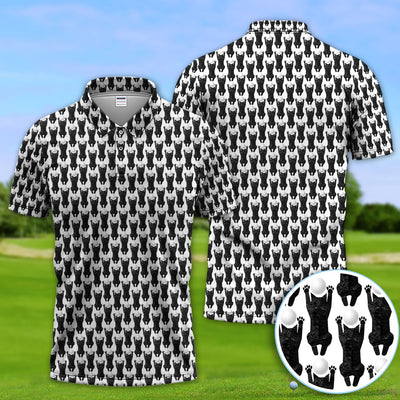Funny Cat Golf Polos, Black Cat Pattern Golf Shirt For Golfer, Golf Gift For Men