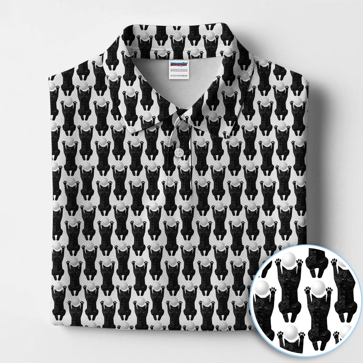 Funny Cat Golf Polos, Black Cat Pattern Golf Shirt For Golfer, Golf Gift For Men