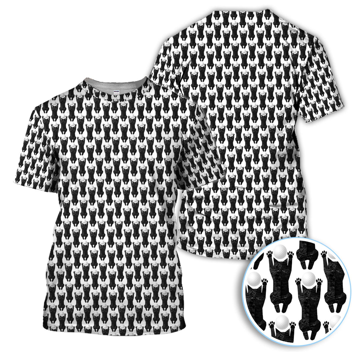 Funny Cat Golf Polos, Black Cat Pattern Golf Shirt For Golfer, Golf Gift For Men