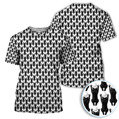 Funny Cat Golf Polos, Black Cat Pattern Golf Shirt For Golfer, Golf Gift For Men