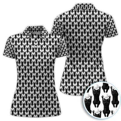 Funny Cat Golf Polos, Black Cat Pattern Golf Shirt For Golfer, Golf Gift For Men
