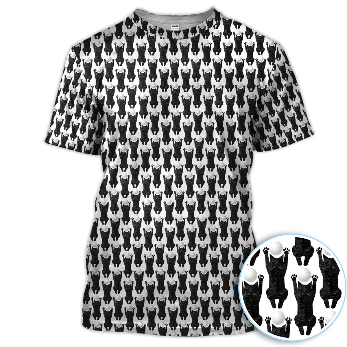 Funny Cat Golf Polos, Black Cat Pattern Golf Shirt For Golfer, Golf Gift For Men