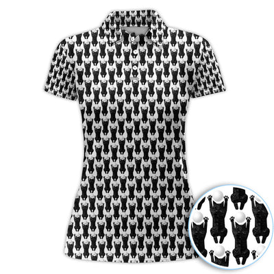 Funny Cat Golf Polos, Black Cat Pattern Golf Shirt For Golfer, Golf Gift For Men