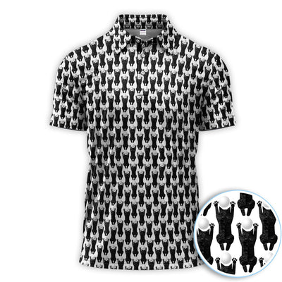 Funny Cat Golf Polos, Black Cat Pattern Golf Shirt For Golfer, Golf Gift For Men