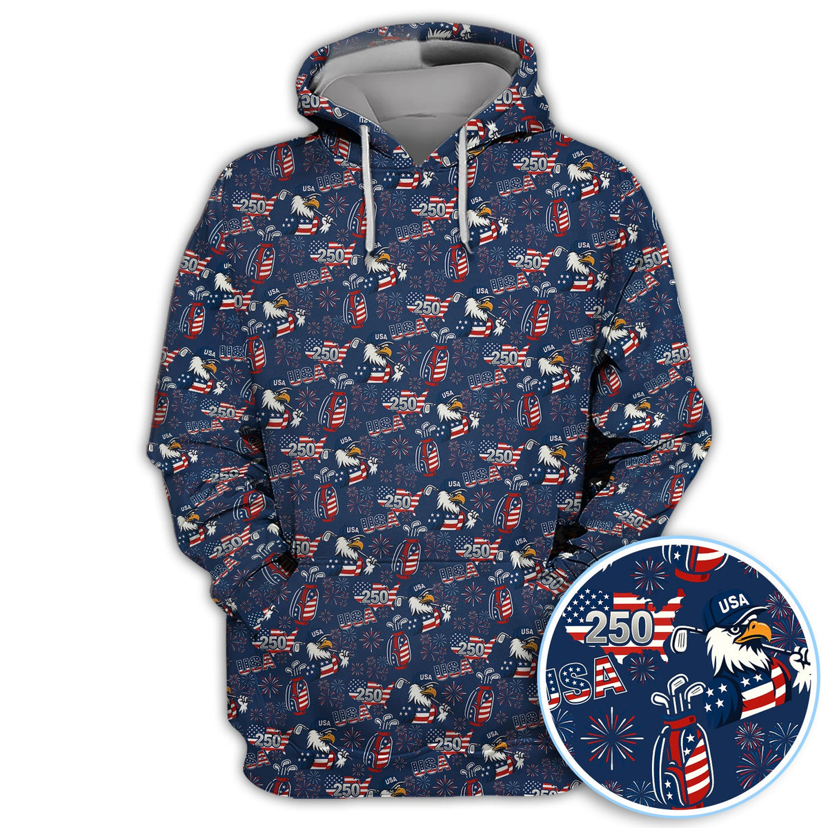 Patriotic Bald Eagle American Flag Shirt, 250 USA Birthday Pattern Golf Polos, Crazy Golf Shirt For Women