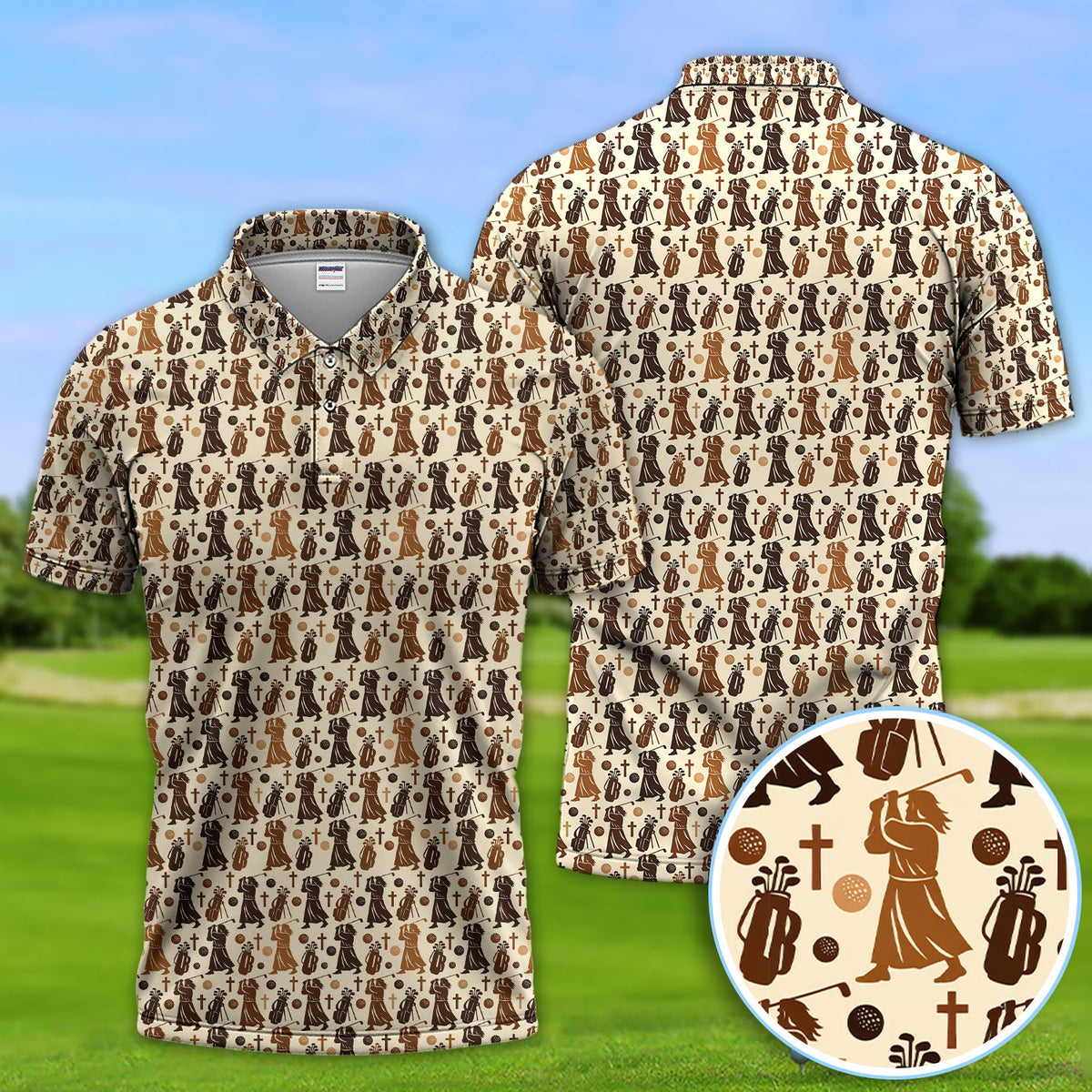 Jesus Pattern Golf Polos For Golfer, Funny Golf Shirt, Men Golf Gift