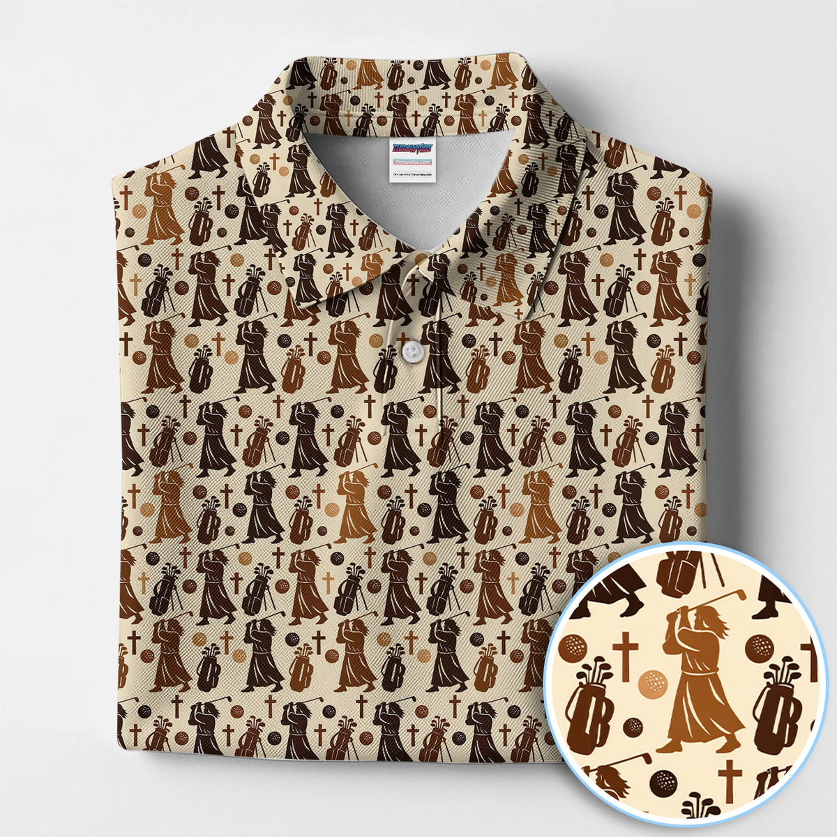 Jesus Pattern Golf Polos For Golfer, Funny Golf Shirt, Men Golf Gift