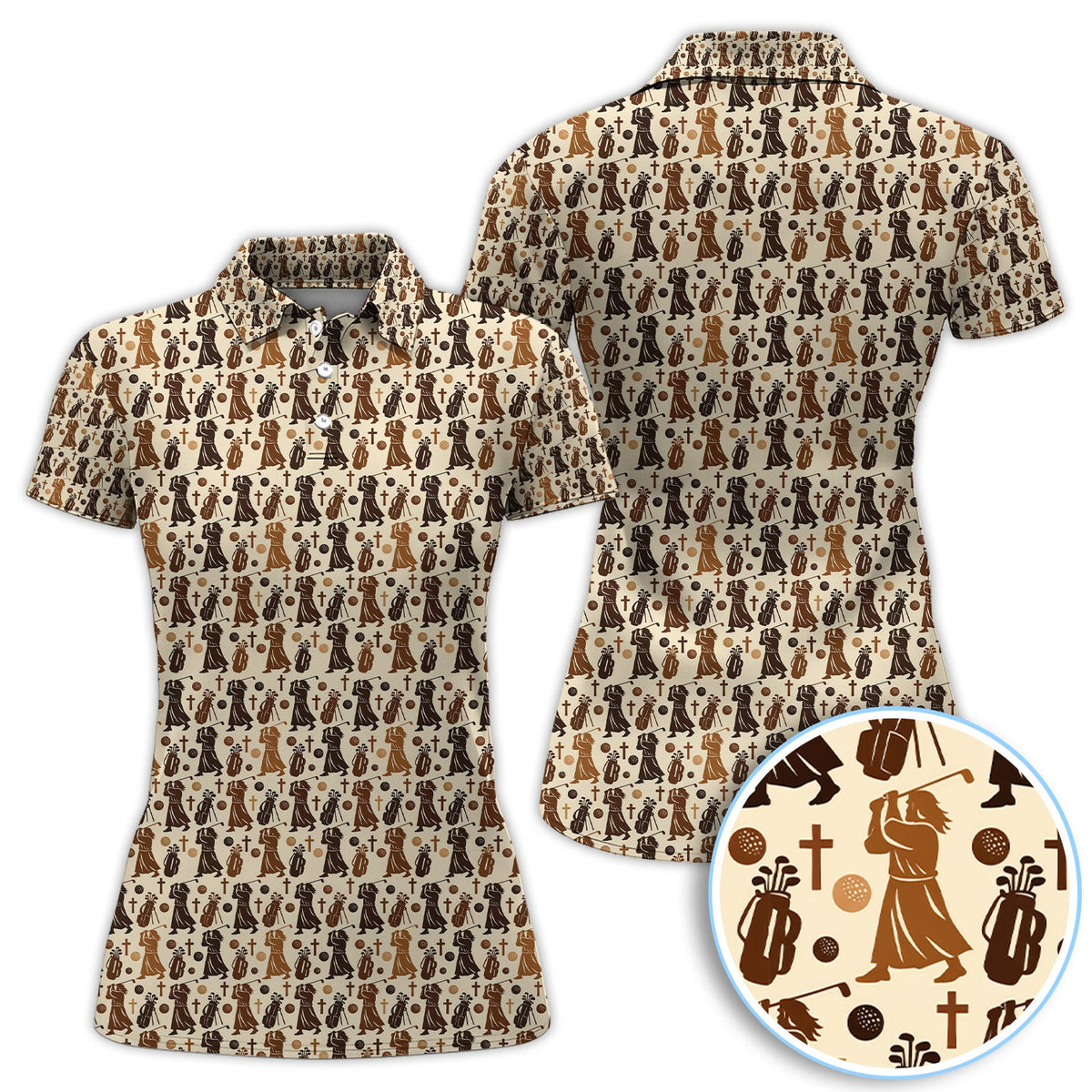 Jesus Pattern Golf Polos For Golfer, Funny Golf Shirt, Men Golf Gift