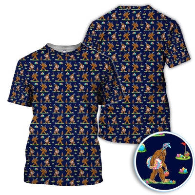 Bigfoot Easter Pattern Golf Polos, Bunny Sasquatch Golf Shirt For Men, Easter Day Shirt For Golfer