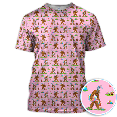 Bigfoot Easter Pattern Golf Polos, Bunny Sasquatch Golf Shirt For Men, Easter Day Shirt For Golfer