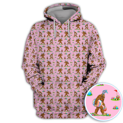 Bigfoot Easter Pattern Golf Polos, Bunny Sasquatch Golf Shirt For Men, Easter Day Shirt For Golfer