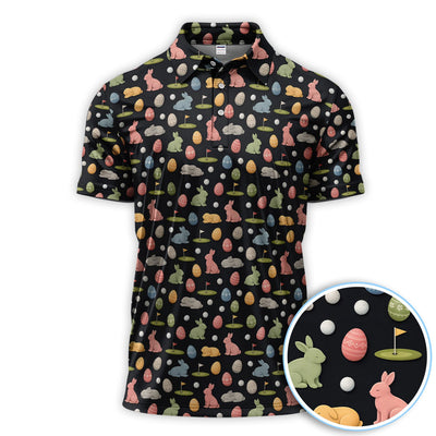 Easter Bunny Pattern Golf Shirt For Men, Funny Easter Golf Polos, Golf Gif For Golfer
