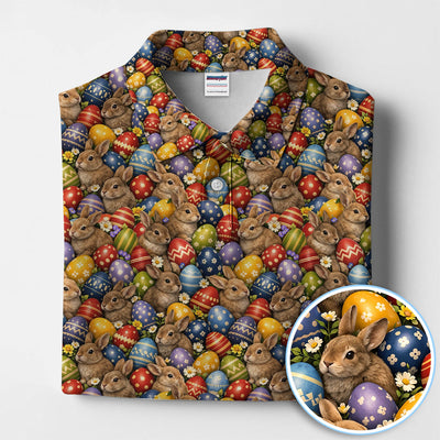 Cute Bunny Easter Golf Pattern Shirt, Funny Egg Easter Golf Polos, Golf Gift For Golfer