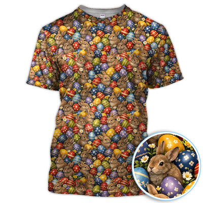 Cute Bunny Easter Golf Pattern Shirt, Funny Egg Easter Golf Polos, Golf Gift For Golfer