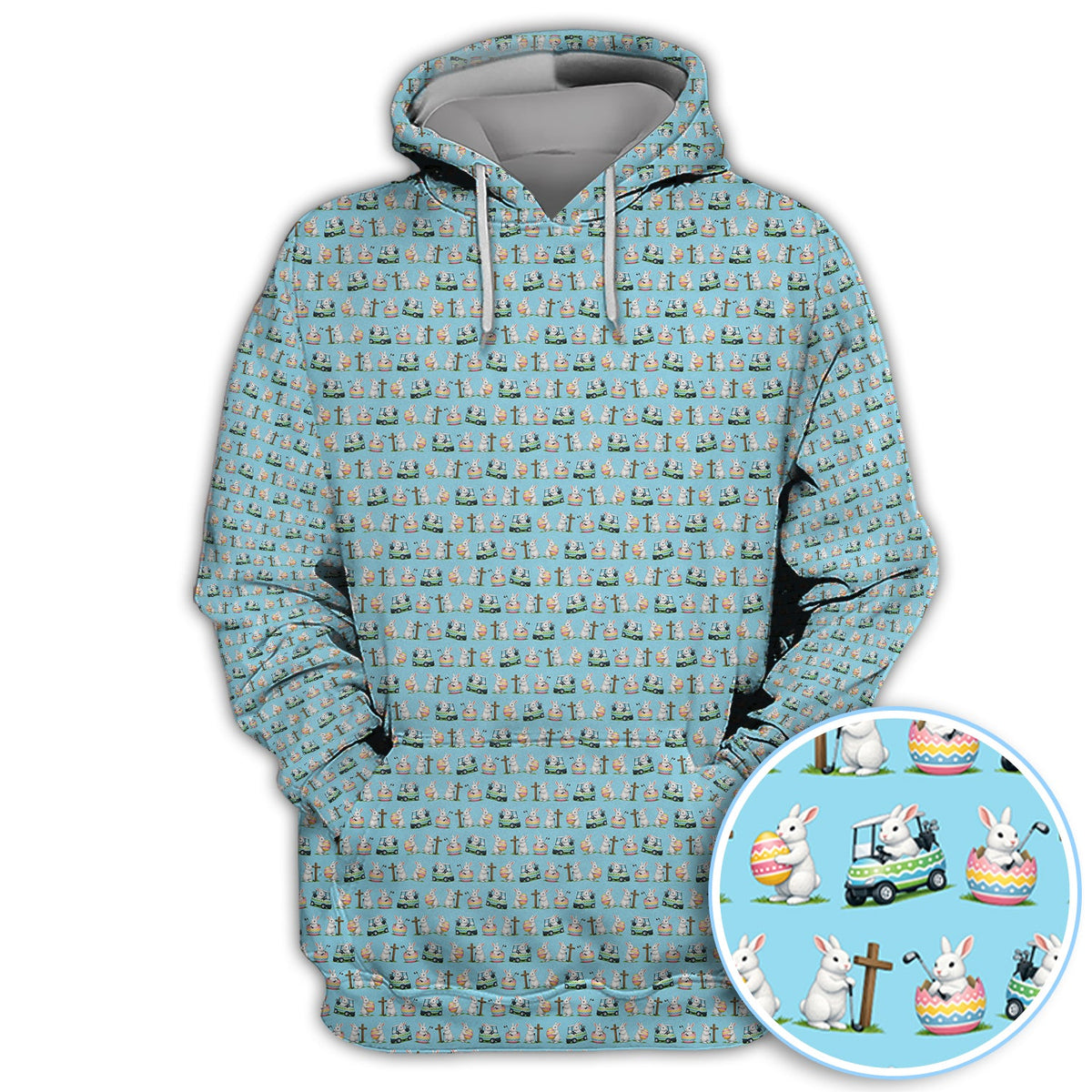 Funny Easter Bunny Golf Polos, Easter Pattern Golf Shirt For Golfer, Golf Gift For Men