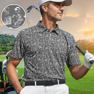 Funny Dachshund Pattern Golf Shirt For Men, Wiener Dog Golf Polos For Golfer, Dad Golf Gift