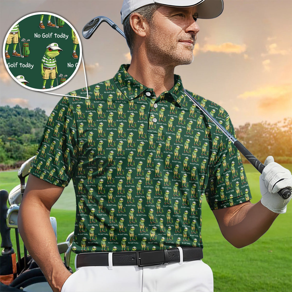 No Golf Today Pattern Golf Polos, Funny Golf Dad Shirt, Golf Gift For Golfer