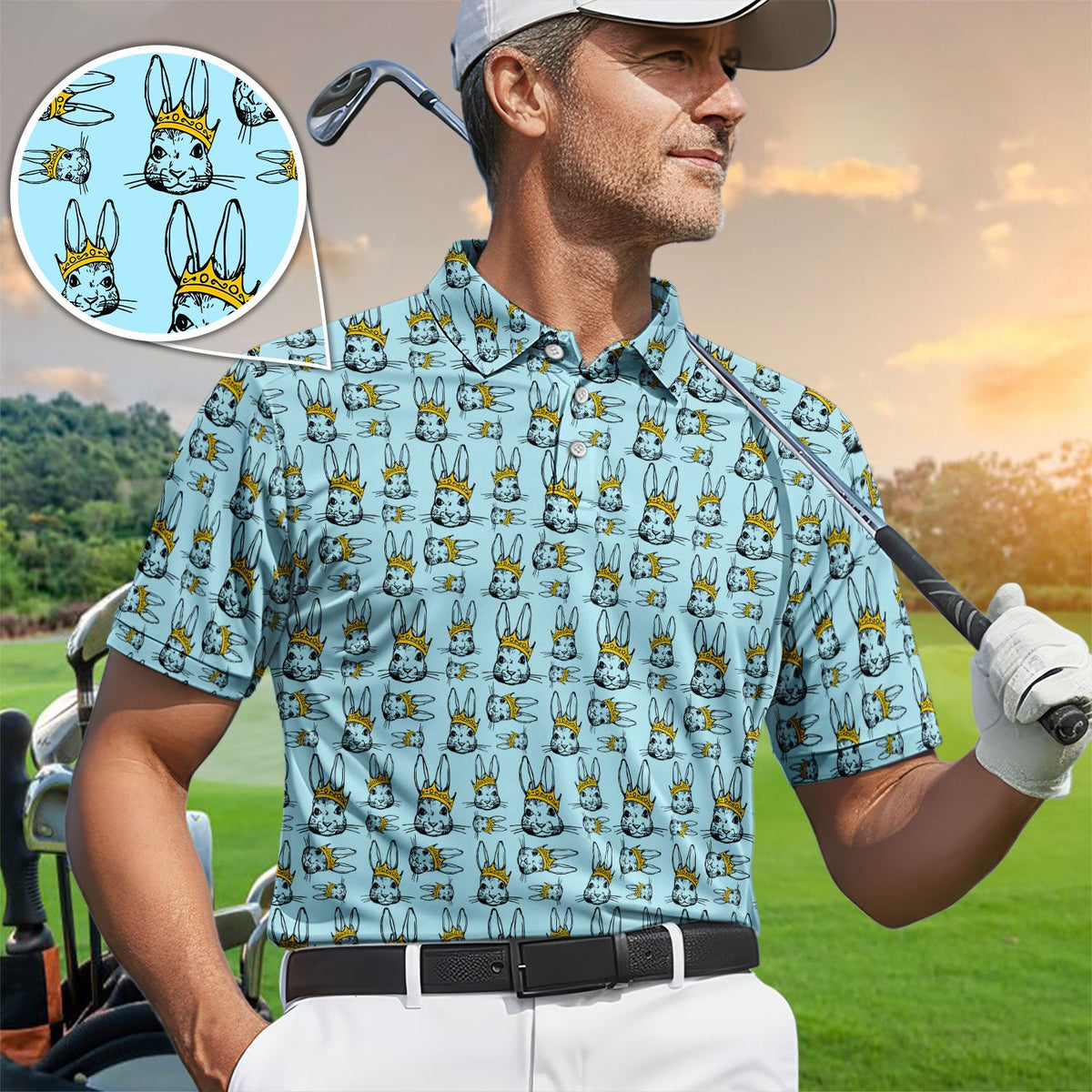 Easter Bunny Pattern Golf Polos, Easter Day Shirt For Golfer, Golf Gift For Men