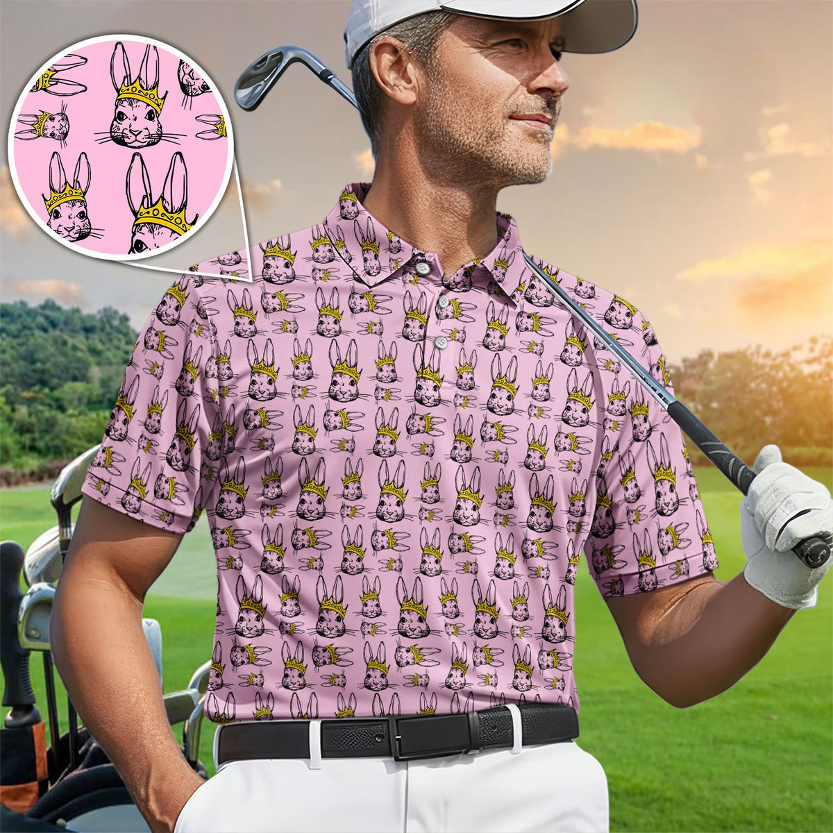 Easter Bunny Pattern Golf Polos, Easter Day Shirt For Golfer, Golf Gift For Men