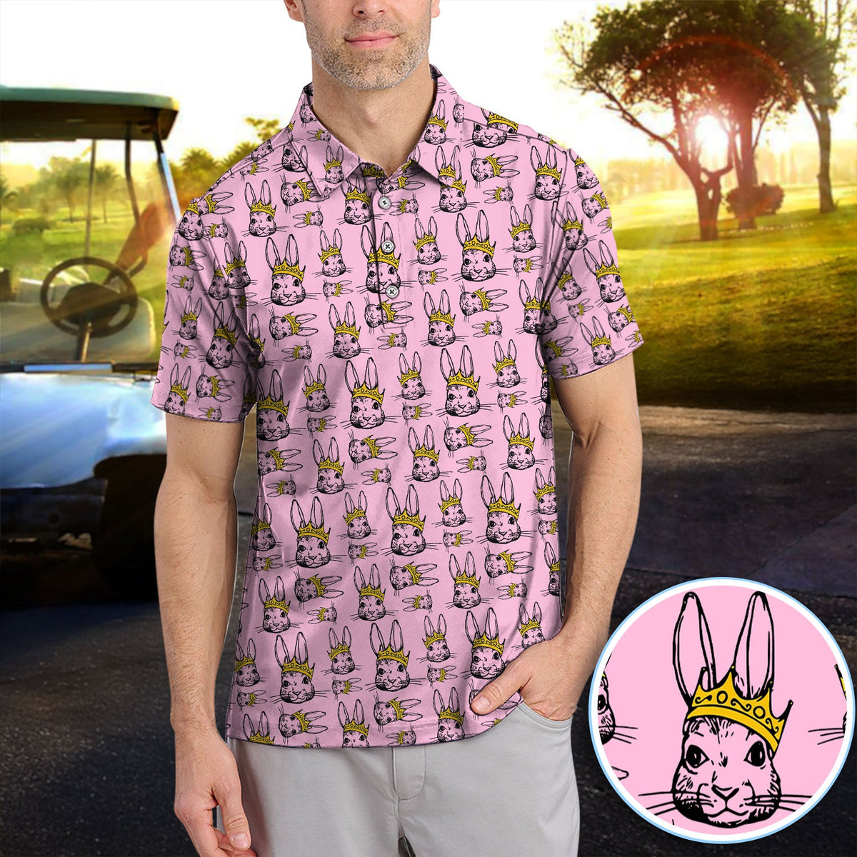 Easter Bunny Pattern Golf Polos, Easter Day Shirt For Golfer, Golf Gift For Men