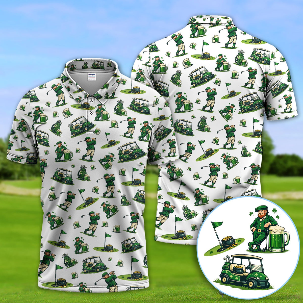 Funny Irish And Beer Pattern Golf Shirt, St. Patrick’s Day Shirt For Golfer, Men Golf Gift