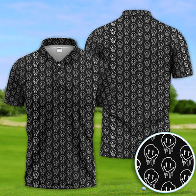 Dripping Skull Smiley Pattern Golf Shirt, Funny Golf Shirt For Men, Golf Gift For Golfer
