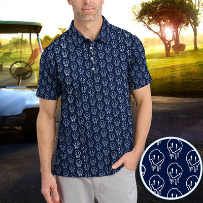 Dripping Skull Smiley Pattern Golf Shirt, Funny Golf Shirt For Men, Golf Gift For Golfer