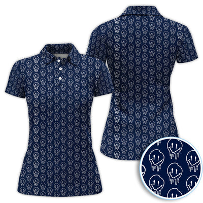 Dripping Skull Smiley Pattern Golf Shirt, Funny Golf Shirt For Men, Golf Gift For Golfer