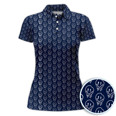 Dripping Skull Smiley Pattern Golf Shirt, Funny Golf Shirt For Men, Golf Gift For Golfer