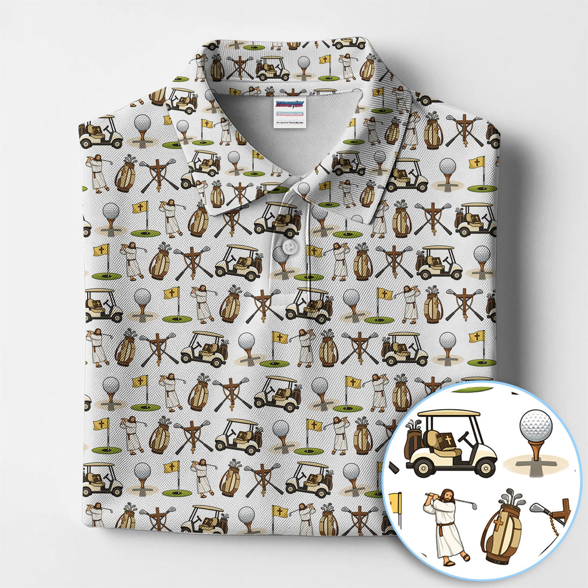 Funny Jesus Pattern Golf Polos, Crazy Golf Shirt For Men, Golf Gift For Golfer