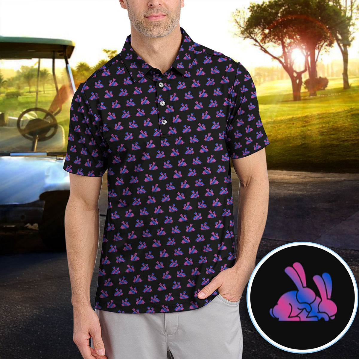 Cute Rabbit Pattern Golf Shirt, Casual Golf Shirt For Men, Golf Gift For Golfer