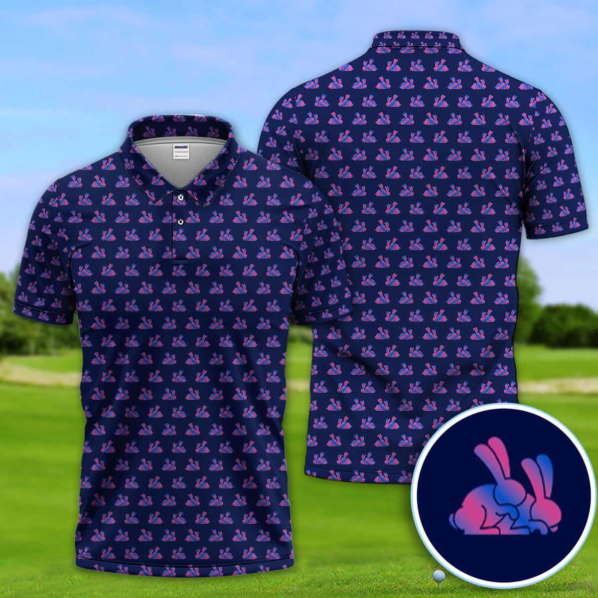 Cute Rabbit Pattern Golf Shirt, Casual Golf Shirt For Men, Golf Gift For Golfer