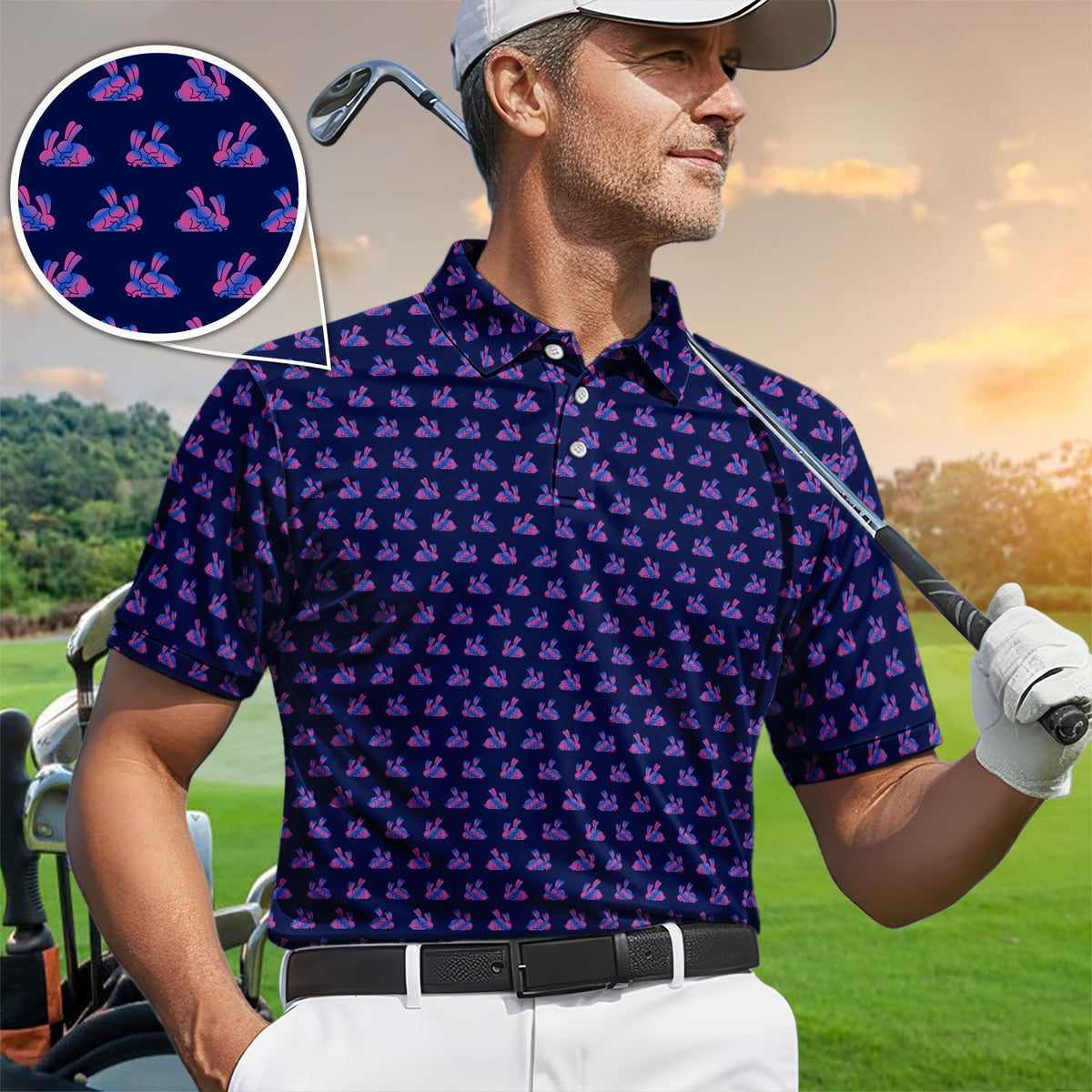 Cute Rabbit Pattern Golf Shirt, Casual Golf Shirt For Men, Golf Gift For Golfer