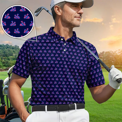 Cute Rabbit Pattern Golf Shirt, Casual Golf Shirt For Men, Golf Gift For Golfer