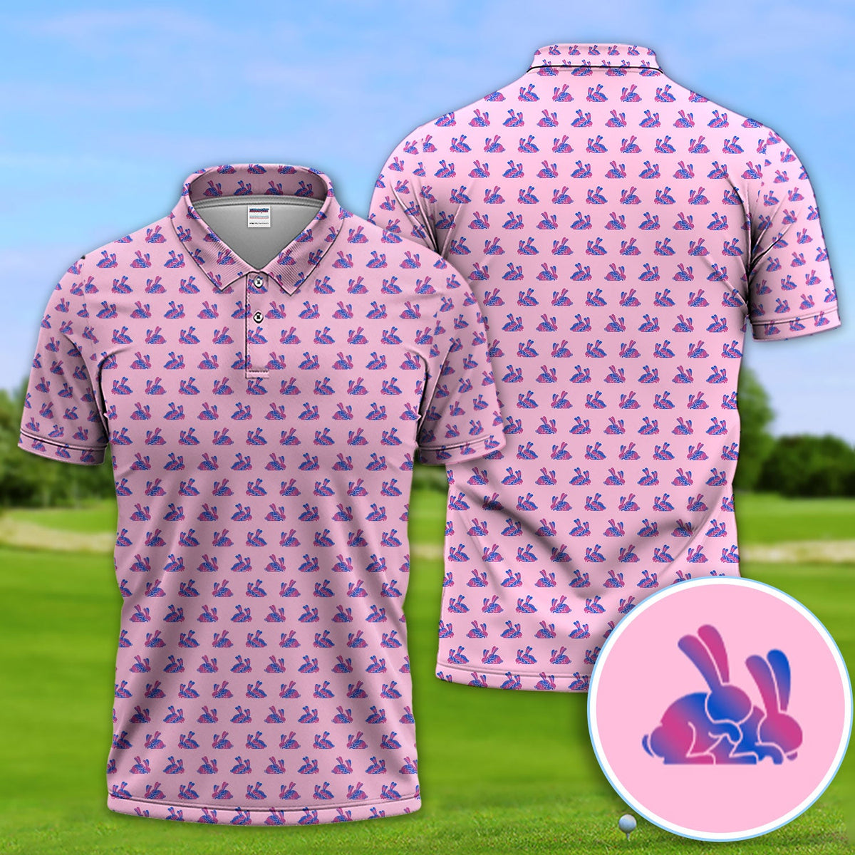 Cute Rabbit Pattern Golf Shirt, Casual Golf Shirt For Men, Golf Gift For Golfer