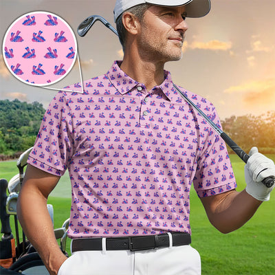 Cute Rabbit Pattern Golf Shirt, Casual Golf Shirt For Men, Golf Gift For Golfer