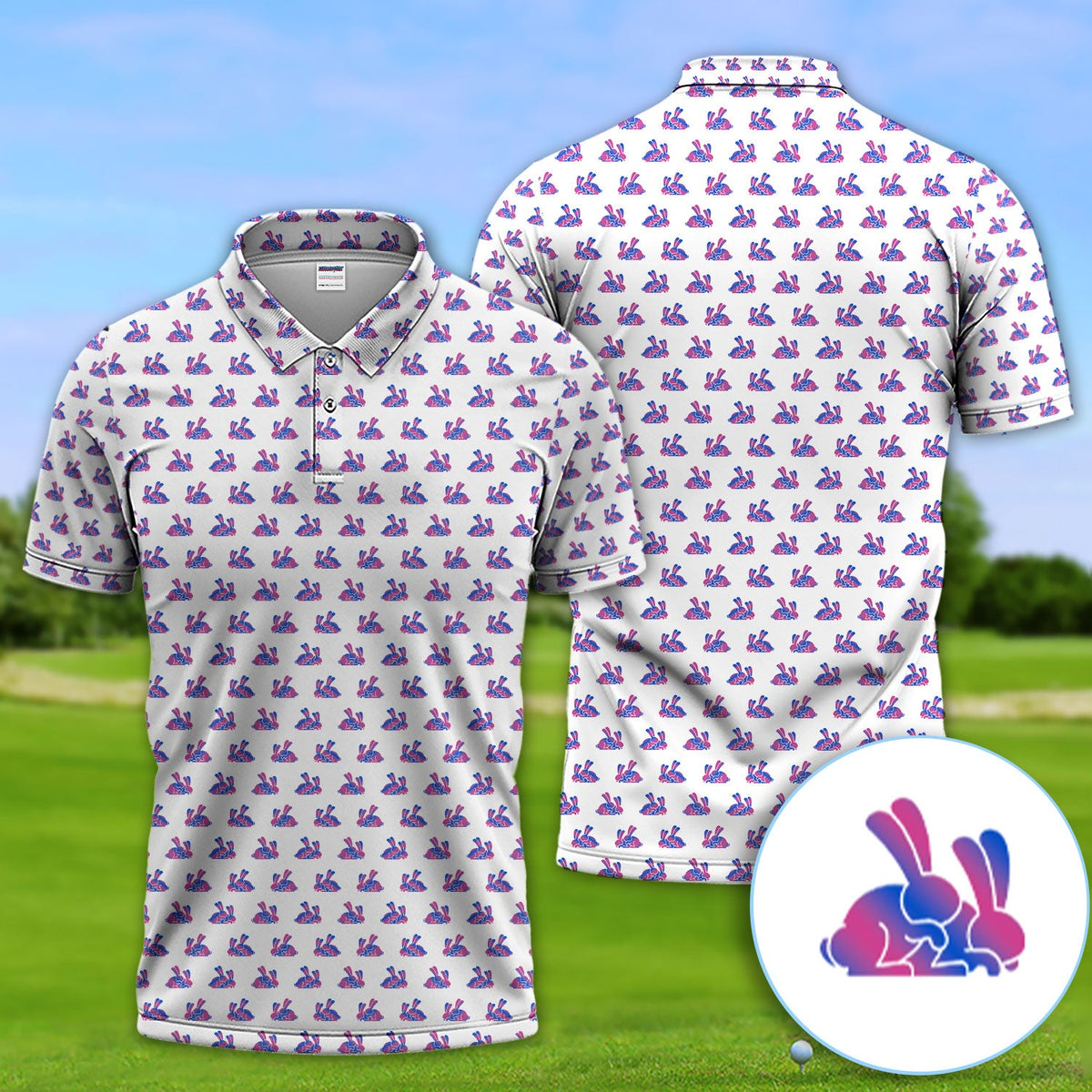 Cute Rabbit Pattern Golf Shirt, Casual Golf Shirt For Men, Golf Gift For Golfer