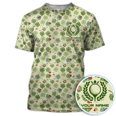 Personalized Shamrock Golf Pattern Men Polo Shirt, Lucky Clover Golf Pattern Shirt, Gift For Golfer