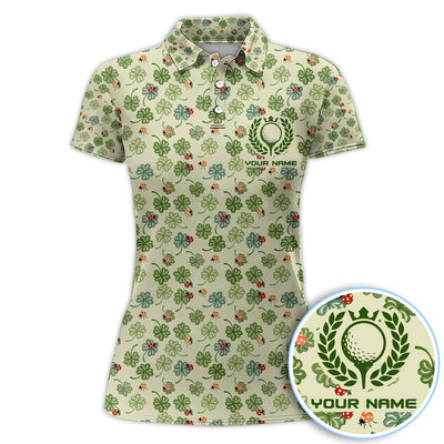 Personalized Shamrock Golf Pattern Men Polo Shirt, Lucky Clover Golf Pattern Shirt, Gift For Golfer