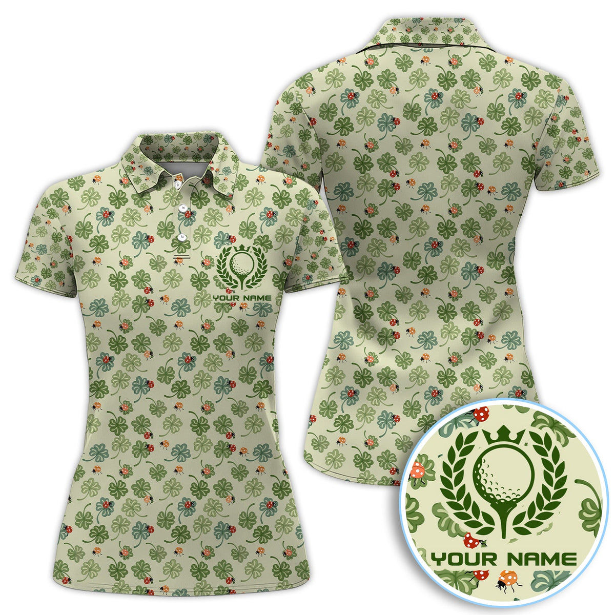 Personalized Shamrock Golf Pattern Men Polo Shirt, Lucky Clover Golf Pattern Shirt, Gift For Golfer