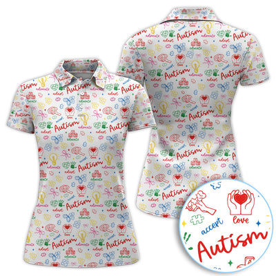 Autism Awareness Polo Shirt, Accept Love Advocate Educate Autism Pattern Shirt, Autism Support Gift