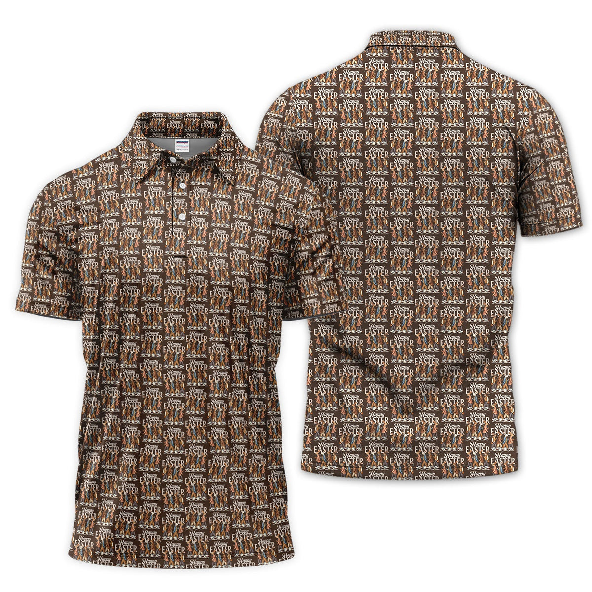 Happy Easter Retro Bunny Walk Pattern Men Polo Shirt, Vintage Easter Rabbit Pattern Shirt, Easter Gift