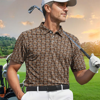 Happy Easter Retro Bunny Walk Pattern Men Polo Shirt, Vintage Easter Rabbit Pattern Shirt, Easter Gift