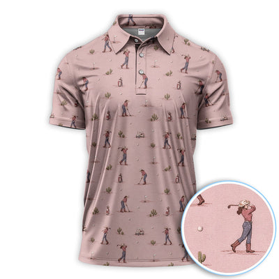 Western Cowboy Style Shirt, Cactus and Golfer Pattern For Men, Desert Western Pattern Shirt